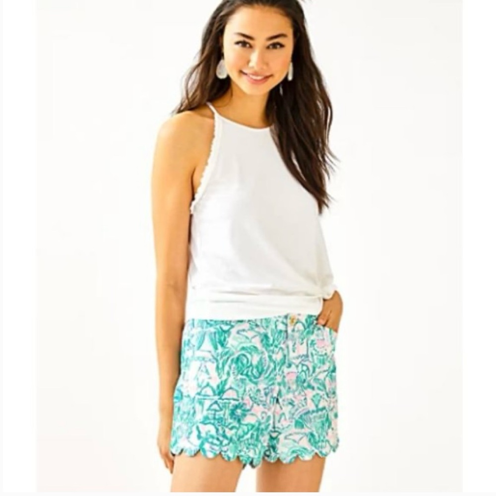 LILLY PULITZER 5" BUTTERCUP STRETCH SHORT BRIGHT AGATE GREEN COLORFUL CAMELFLAGE